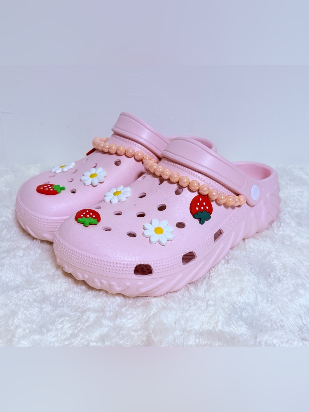 Pink Floral & Strawberry Garden Clogs with Strap